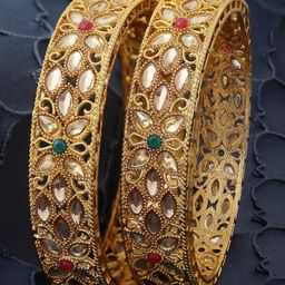 sukkhi Traditional Gold Plated Red And Green Kada Bracelet Bangle Jewellery Set for Women & Girls image 3