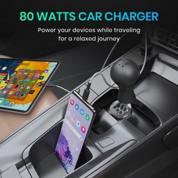 Portronics 80W Dual Output Fast Car Charger with Type-C PD & USB, LED Indicator, Charging Adapter Compatible with Cars for iPhone & Android Smartphone, Smartwatch, Earbud, Power Bank (Black) image 2