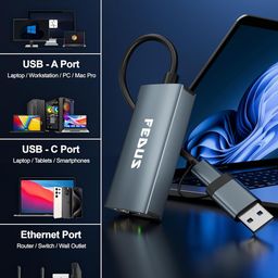 FEDUS 2-in-1 USB 3.0 to Ethernet Adapter, USB C to Ethernet RJ45 Adapter, Gigabit 1000MBPS LAN Network Adapter Supporting Windows and Mac, Laptop, Desktop USB Type c to LAN RJ45 Connector-Plug & Play image 2