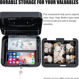 aakarit Cash Money Safe Box Security Storage Tray Shop Counter Locker for home office for Loose Coins Compartments Change & Valuables with 2 Keys | Black image 3