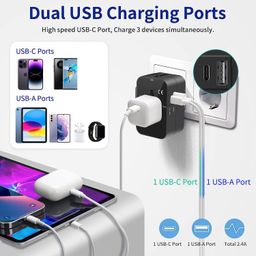 rts Type C (USB C) Universal Travel Adapter with Type C, 3 in 1 Universal Adapter Plug, Travel Essentials Accessories with 1 USB, 1 USB-C with 2.4A, Travel Adaptor for Phone, Laptop, Mobile, Tablet image 3
