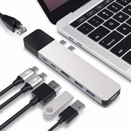 hyper HyperDrive USB C Hub, Dual Type C Hub Adapter for MacBook Pro 2017/2016 13" 15", 6in2 Multi-Port Thunderbolt USB-C Dongle w Gigabit Ethernet, 40Gb/s C-USB 100W, 5Gb/s Type-C w 60W PD, 4K HDMI image 1