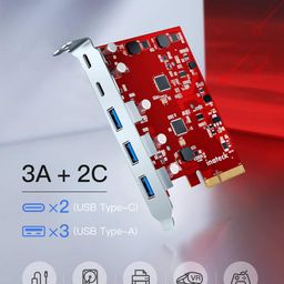 Inateck PCIe to USB 3.2 Gen 2 Card with 20 Gbps Bandwidth, 3 USB Type-A and 2 USB Type-C Ports, KU5211, Red image 3