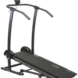 amazon basics Smart Foldable Manual Treadmill with Wheels, 3 Level Incline, LCD Display with Heart Sensors, Max User Weight 100 Kg, Black image 1