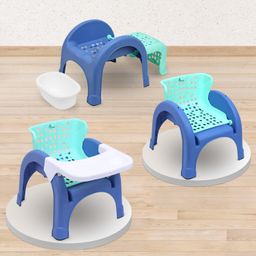 R for Rabbit Jelly Bean Plus Chair with Shampoo Bowl 3 in 1 Multi-Functional Baby Study, Shampoo, Meal & Regular Kids Seating Chair with High Backrest for 1-8 Years Kid, Weight Upto 40Kgs (Green Blue) image 1