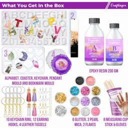 Craftinger Upgraded All-in One kit with 200gm Resin for Bookmarks, Coasters, Alphabet Keychains, Pendants, Earrings and More, Multicolour image 2
