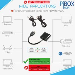 pibox India HDMI to VGA with Audio and power, Gold-Plated Male to Female VGA for Computer, Desktop, Laptop, PC, Monitor, Projector, HDTV, Raspberry Pi, Media Players, Xbox Black [NOT for VGA to HDMI] (Model Number: PI-633BAP) image 2