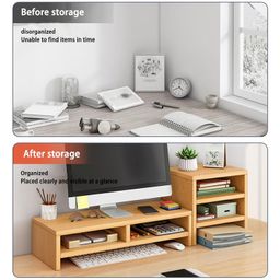matiko Desk Shelf Organizer Wood Equipped with Monitor Elevated Stand, Increase Depth for Greater Storage, Desktop Shelf for Home Office Desk Writing Gaming Study Color : Wood Color image 4