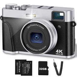 lecran 4K Digital Camera with 48MP, Flash & Viewfinder - Portable Vlogging Camera with 32GB Memory Card & Lanyard image 1