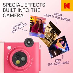 KODAK Smile+ 2-in-1 Digital Instant Print Camera & Wireless Bluetooth Photo Printer - 10MP, Special-Effect Rotating Lens, Zink 2x3” Sticky-Back Photos, Print via Fun App from Smart Devices - Fuchsia image 2