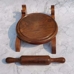 Pure Source India Roti Maker Made by Natural Wood, Fixed Belan Stand in It, Chakla and Belan 10 Inch. image 5