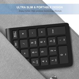 sutinna Bluetooth Number Pad, 2.4GHz Wireless Connection Portable Numeric Keypad Multi-Function 22 Keys Ergonomic Tilt Design Scissor Switch Keypad for Tablet Laptop Notebook PC Desktop image 4
