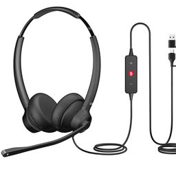 cyber acoustics Professional USB Headset with AI Noise Cancelation (AC-404) – AI Noise Canceling Mic Eliminates Background Noise in Any Environment for Professional Calls, USB-C or USB-A Compatible image 1