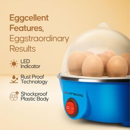 Longway Eggo 350 Watt Egg Boiler/Cooker for Steaming, Cooking & Boiling, 3 Boiling Modes, Boil Upto 7 Eggs (Blue) image 5