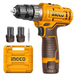 Ingco Cordless Drill Machine For Home Use,With 2 Pcs Batteries And Drill Bits,Battery Drill Machine Type C Chargeing,Orange image 1