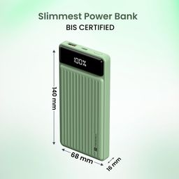 Portronics Luxcell B 10K 10000 mAh 22.5W Fast Charging Power Bank, Ultra Slim Power Bank with Mach USB-A Output, Type C PD Output, Type C Input, Wake Up Button(Green) image 3