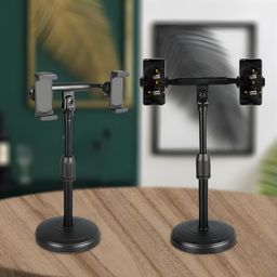 bkn Universal Dual Head Mobile Phone Stand for Table Desk Online Class with Multi-Angle Adjustable Height |360 Flexible Rotation Mobile Holder Stand Compatible with All Smartphone Holder- Black image 2