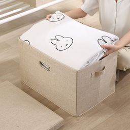 HOKIPO Polyester Linen Multipurpose Storage Box With Lid For Wardrobe, Home And office, Beige, Extra Large, Pack of 1 (Ar-4369-Xl) Rectangular image 4
