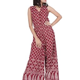 rustorange Women's Viscose Straight Front Buttoned Jumpsuit (Maroon) image 1