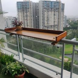 furnelift Wooden Railing Table for Balcony - Sheesham Wood Hanging Table for Garden - Bar Counter Stand for Outdoor Shelf (Rectangle, Teak Finish) image 4