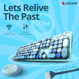 Coconut Vintage Retro Wireless Keyboard & Mouse Combo Set 2.4G Mixed Color with Round 104 Keycaps (Green) image 5