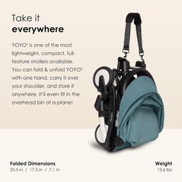 BABYZEN YOYO² Stroller Combo - Lightweight, Compact , Foldable Stroller- Multiple Recline positions, Travel friendly, 5 point harness- Suitable for baby weighing upto 22kgs - Includes white frame with Aqua seat cushion and matching canopy image 3