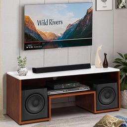 ABOUT SPACE TV Unit for Living Room - Engineered Wood DIY TV Stand Entertainment Unit with Wire Holes, Open Display Shelves for WiFi Router Stand, TV Rack (White & Oak Red- L 110 x B 40 x H 42 cm) image 1