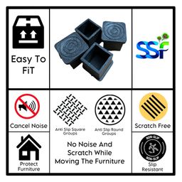 SSF Brand Floor Protector Square Rubber Cap/Bush/Shoes for Furniture Feet Chair Table (Size - 25 x 25mm / 1" x 1" INCH) Pack of 4 image 5