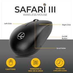 LAPCARE Safari III B Wireless Mouse-2.4GHz High Precision with Upto 1600 DPI, Nano Receiver and Plug & Play Usage -USB/Black-with 3 Year Warranty image 3