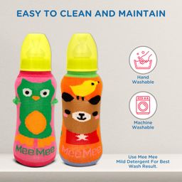 Mee Mee Soft Plush Stretchable Baby Feeding Bottle Cover with Cute Animated Overall Print (Pk-2) Multicolour image 5