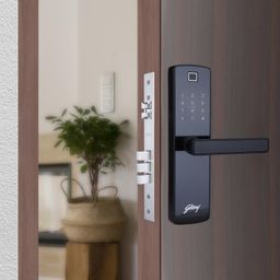 godrej locking solutions and systems Godrej Smart Lock I Catus Connect I Digital Lock for Wooden Door | 5 in 1 Access I WiFi I Fingerprint I RFID Card I PIN Access I Mechanical Key I 3 Strong Locking Dead Bolts I Black I 3 Years Warranty image 1