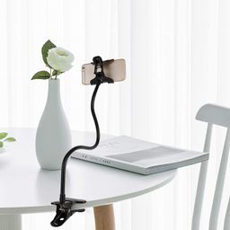CELLMASTER 360 Degree Flexible Portable Foldable Metal-Lazy Stand Bracket Cell Phone Holder/Gooseneck Long Arm Clip Mobile Stand for Table Mobile Stand for Bed Office, Desk (Black) image 5