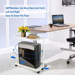 INDIAN DECOR. 45152 Space Saving Racks Multi-Layer fax Racks Computer Tower Stand, PC Stand 2-Tier CPU Stand with Lockable Wheels Under Desk Fits Most PC (White) image 3