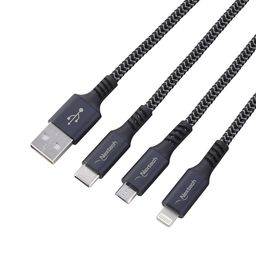 Nextech 3 in 1 USB Fast Charging Cable | Type C, Lightning, Micro USB Connectors | Fast Charging & Data Sync | Compatible with iPhone, iPad, Android & Type-C Phones | Durable & Tangle-Free image 2