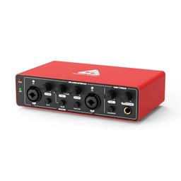 Audio Array AI-04 2x2 Gen 3 Audio Interface | Premium Mic Pre-Amps | 48V Phantom Power Support | 24bit/192kHz High Fidelity Recording | XLR/MIC/LINE inputs | Plug & Play-No Drivers | Metal Body | Red image 1