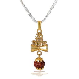 gehena by estele Jewelry Om Namah Shivay & Damru Pendant for Men's: Gold & Rhodium Plated Mahadev Bholenath Om Namah Shivay with Damru & Rudraksha Pendant with Chain for (Unisex)-OSAK007-2TN PENDANT image 1
