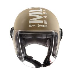 ROYAL ENFIELD Open Face MLG Riding Helmet with Clear Visor | Impact Protection | Excellent Scratch Resistance | Anti-Microbial Fabric | ISI certified | Micrometric lock MATT DESERT STORM (L)58 CM image 3