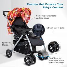 Mee Mee Dream Cruiser Baby Stroller/Pram for 0-3 Years (Newborn/Kids), 5 Point Safety Harness, Adjustable Backrest & Footrest, 360° Swivel Wheels with Lock & Anti-Skid Brake, Large Storage Basket, Reversible Handle & Detachable Feeding Tray image 3