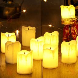 SATYAM KRAFT 12 Pcs LED Tea Light Candles | Flameless & Smokeless | Acrylic Melting Wax Design | Home Décor, Pooja, Gifting, Wedding, Birthday, Anniversary & Valentine’s Decoration (Yellow, 5 cm) image 3