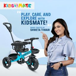 Kidsmate Xplorer 3-in-1 Tricycle for Kids | Durable Plug & Play Baby Trike with EVA Wheels, Safety Rail & Push Handle for Parents | Safe & Comfortable Ride for Toddlers 12-48 Months - Blue image 2