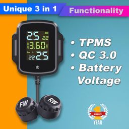 amiciAuto Bike TPMS, 3 in 1 Tyre Pressure Monitoring System for 2 Wheeler with QC 3.0 Fast Charging and Battery Voltage Monitoring image 2