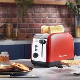 Russell Hobbs 2 Slice Toaster Colours Plus | Stainless Steel Red (Extra Wide Toast Slots, Including Bun Attachment, 6 Browning Levels + Defrost Function, Lift & Look Function, 1600W) | 26554-56 image 2