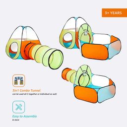 Amazon Brand - Jam & Honey Theme 3 in 1 Combo Tunnel | Tunnel, Play Tent House, Ball Pool for Kids 3 to 6 Years | Spacious, Lightweight and Portable | Without Balls | Multi Colour image 2