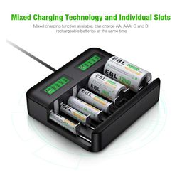 EBL 8-Bay LCD Universal Battery Charger for AA, AAA, C, D Ni-MH Rechargeable Batteries – Fast Charging with USB Output, Type-C Input, Smart LCD Display, Compatible with Multiple Battery Sizes image 4