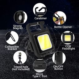 jamunesh enterprise Keychain Led Light 2 Hours Battery Life With Bottle Opener, Magnetic Base And Folding Bracket Mini Cob 800 Lumens Rechargeable Emergency Light image 2