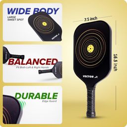 Vector X Pickle Bat, Lightweight Carbon Fiber Material, Face Honeycomb Composite Core Paddle Low Edge Guard, Durable, Lightweight Pickleball Racket Black Color (Pack of 1) image 5