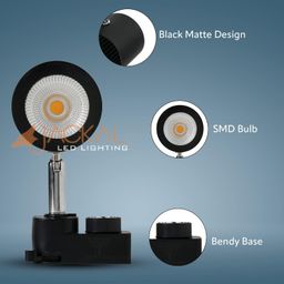 JACKAL Metal Led 9 Watts Indoor Ceiling Spot Light/Focus Light/Track Light (Warm White)|Flexibly Rotatable Light Head|for Kitchen,Living Room&Malls-Trackway Included (Black),Pack of 3 image 3