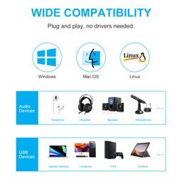 UFBOSS USB External Stereo Sound Adapter 2 in 1 to Headphone and Microphone Jack Audio Adapter for Windows, Mac, Linux, PC, Laptops, Desktops, PS4 image 2