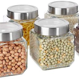 Amazon Brand - Solimo Square Glass Storage Containers, Set Of 6, 580 Ml Each,Transparent image 1