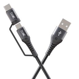 boAt Deuce USB 300 2 in 1 Type-C & Micro USB Stress Resistant, Sturdy Cable with 3A Fast Charging & 480mbps Data Transmission, 10000+ Bends Lifespan and Extended 1.5m Length(Mercurial Black) image 1